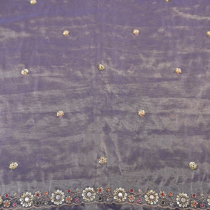Bamber Tissue Zari & Mirror Work Embroidery Fabric | Designer Fabric - V2650C-3