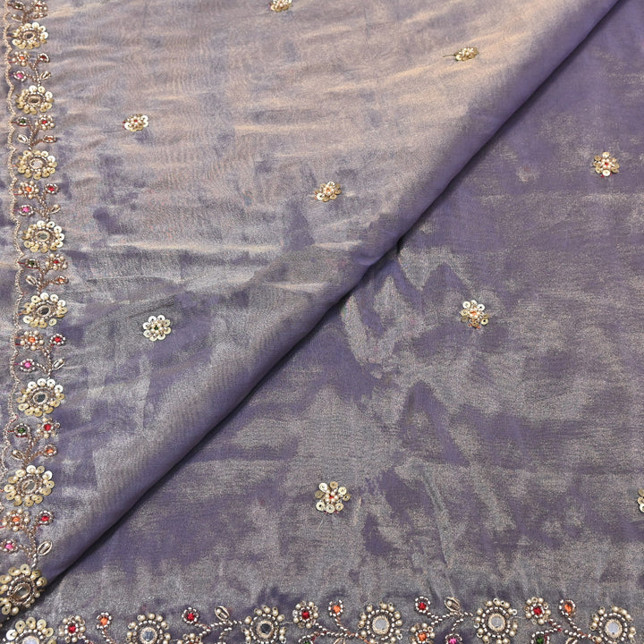 Bamber Tissue Zari & Mirror Work Embroidery Fabric | Designer Fabric - V2650C-3