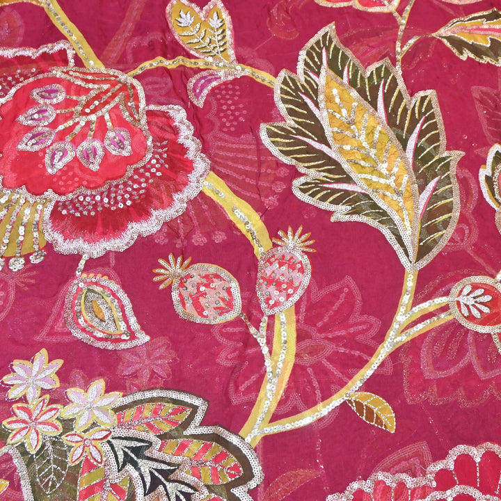 Premium Viscose Organza Position Print Zari & Sequins Embroidery Fabric | Designer Fabric | V2802C-09