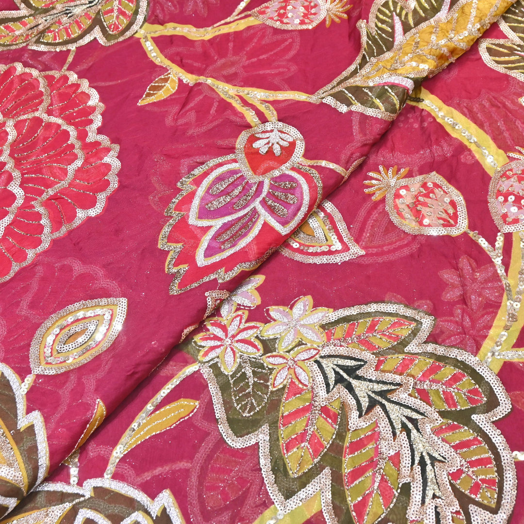 Premium Viscose Organza Position Print Zari & Sequins Embroidery Fabric | Designer Fabric | V2802C-09