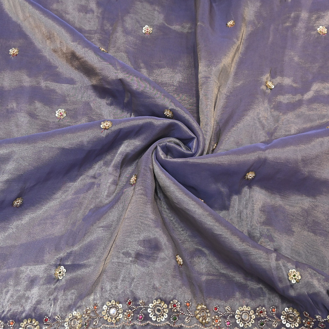 Bamber Tissue Zari & Mirror Work Embroidery Fabric | Designer Fabric - V2650C-3