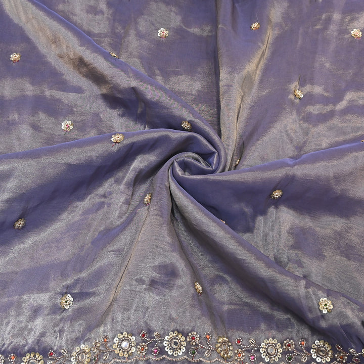 Bamber Tissue Zari & Mirror Work Embroidery Fabric | Designer Fabric - V2650C-3