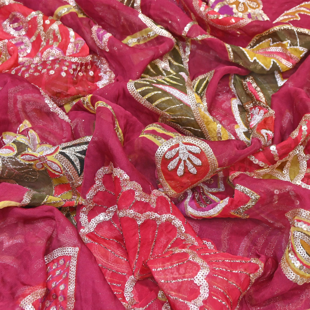 Premium Viscose Organza Position Print Zari & Sequins Embroidery Fabric | Designer Fabric | V2802C-09