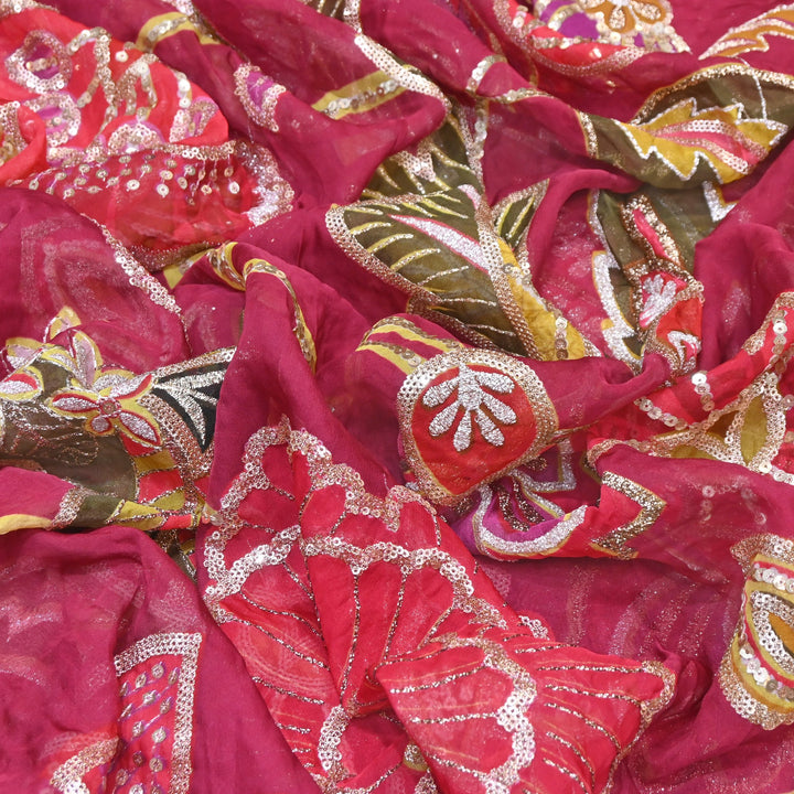Premium Viscose Organza Position Print Zari & Sequins Embroidery Fabric | Designer Fabric | V2802C-09