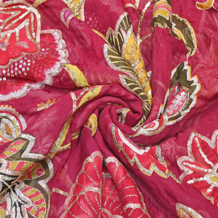 Premium Viscose Organza Position Print Zari & Sequins Embroidery Fabric | Designer Fabric | V2802C-09