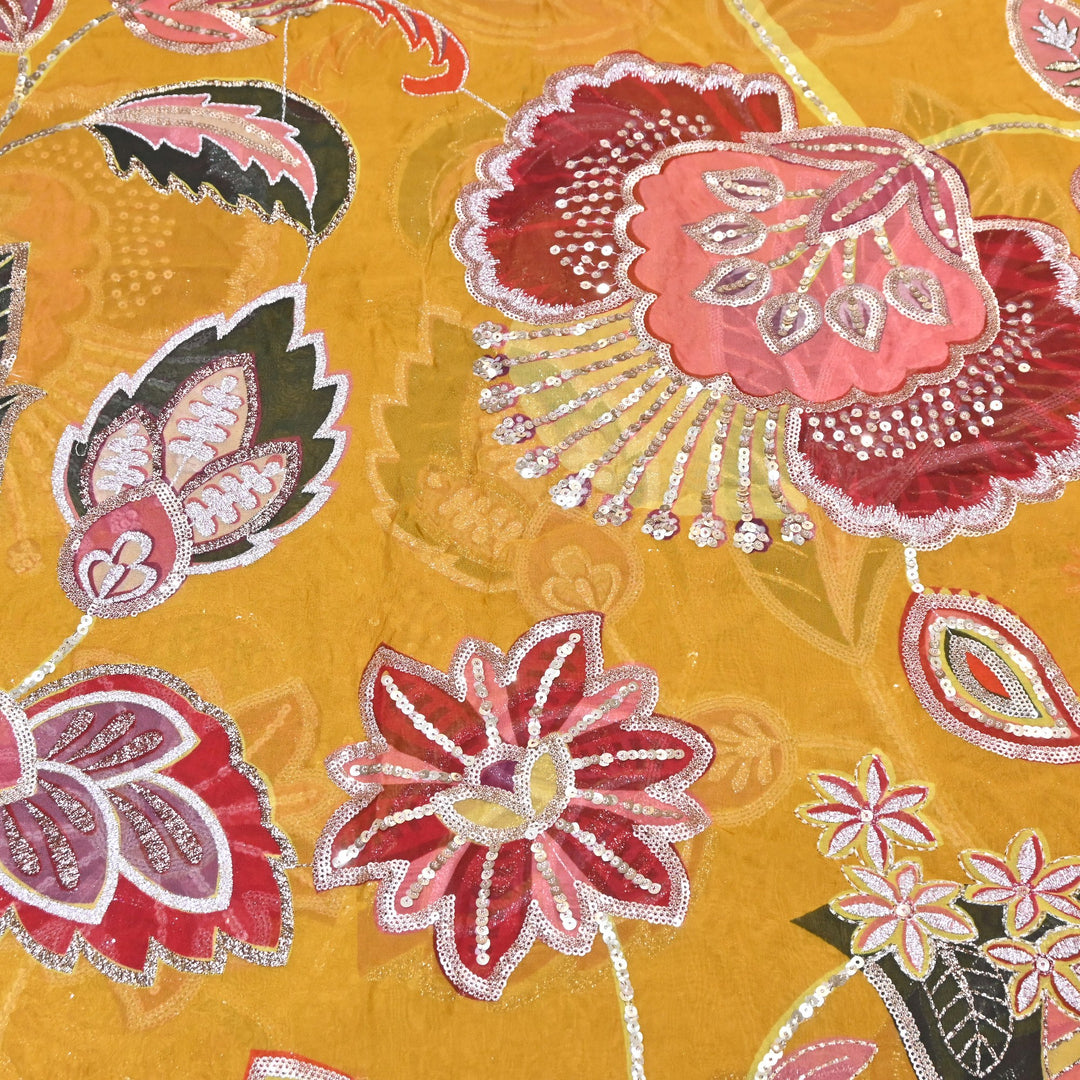 Premium Viscose Organza Position Print Zari & Sequins Embroidery Fabric | Designer Fabric | V2802C-08