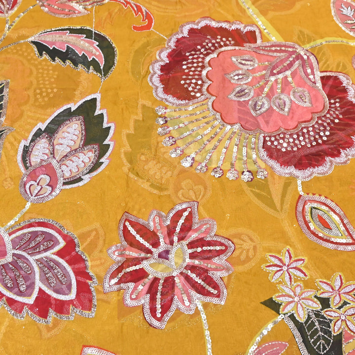 Premium Viscose Organza Position Print Zari & Sequins Embroidery Fabric | Designer Fabric | V2802C-08