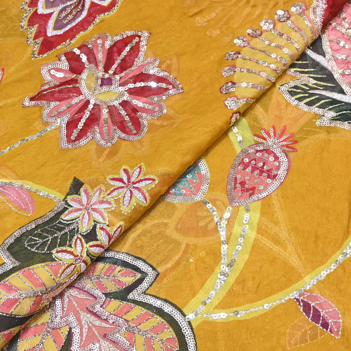 Premium Viscose Organza Position Print Zari & Sequins Embroidery Fabric | Designer Fabric | V2802C-08