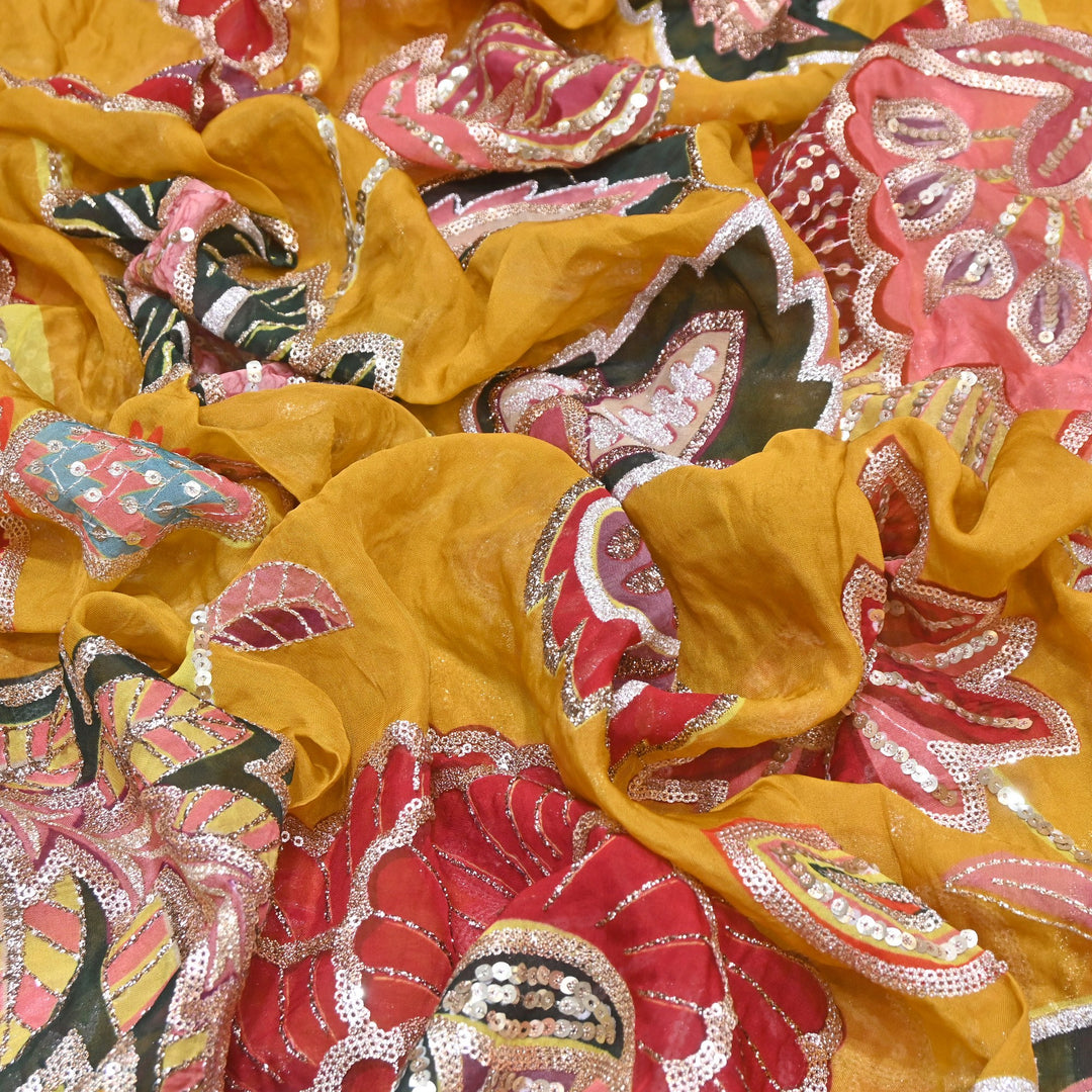 Premium Viscose Organza Position Print Zari & Sequins Embroidery Fabric | Designer Fabric | V2802C-08