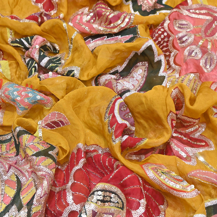 Premium Viscose Organza Position Print Zari & Sequins Embroidery Fabric | Designer Fabric | V2802C-08