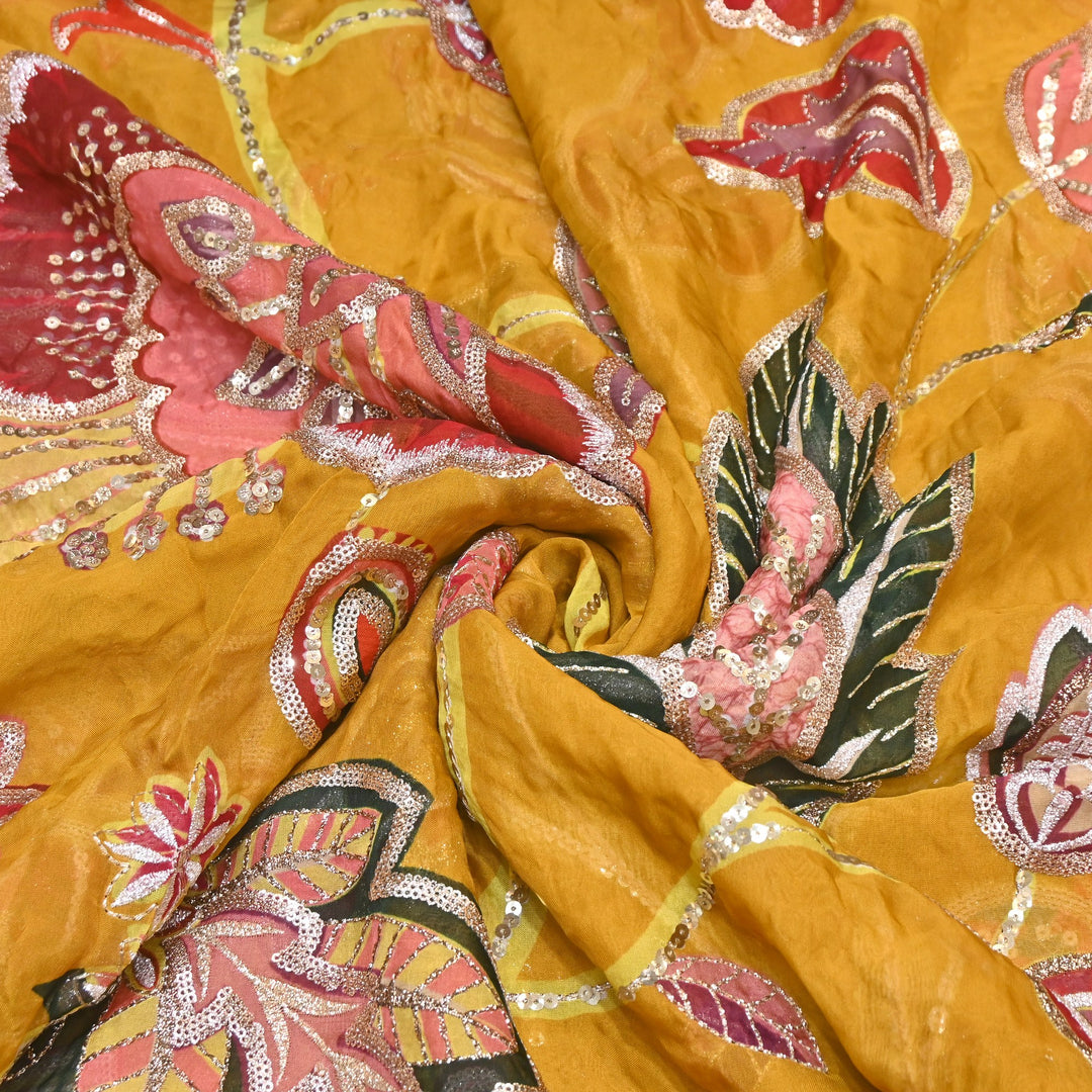 Premium Viscose Organza Position Print Zari & Sequins Embroidery Fabric | Designer Fabric | V2802C-08