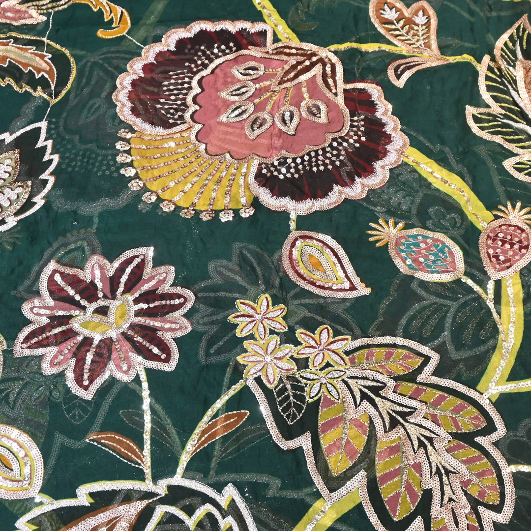 Premium Viscose Organza Position Print Zari & Sequins Embroidery Fabric | Designer Fabric | V2802C-07