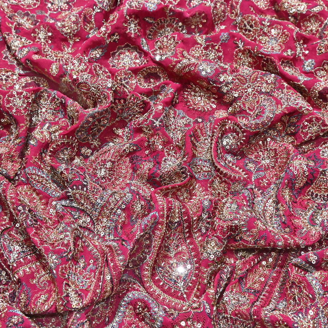 Luxury Geoegette Thread & Sequence Embrodered Fabric - Designer Fabric D28787-1