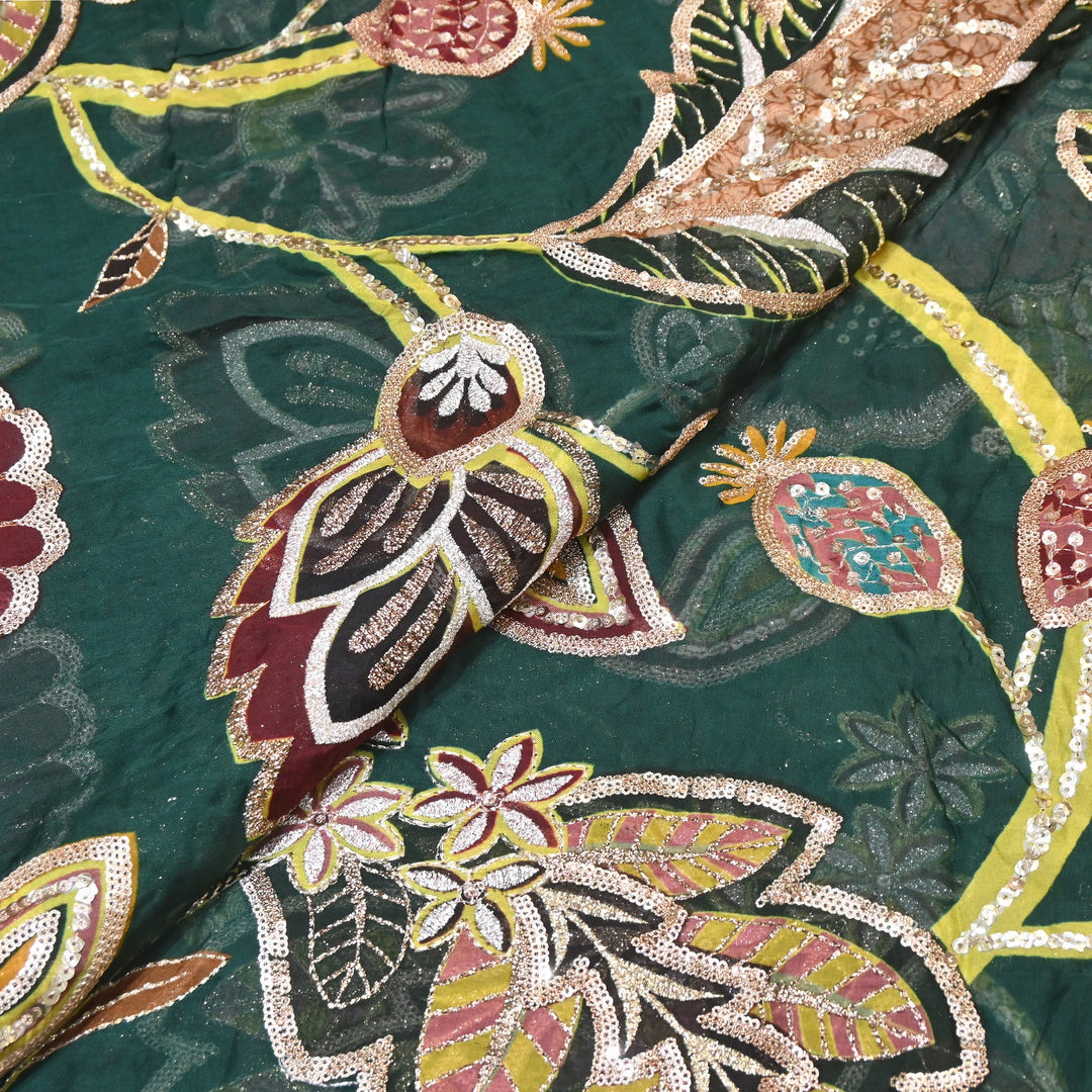 Premium Viscose Organza Position Print Zari & Sequins Embroidery Fabric | Designer Fabric | V2802C-07