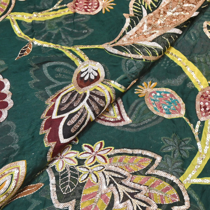 Premium Viscose Organza Position Print Zari & Sequins Embroidery Fabric | Designer Fabric | V2802C-07