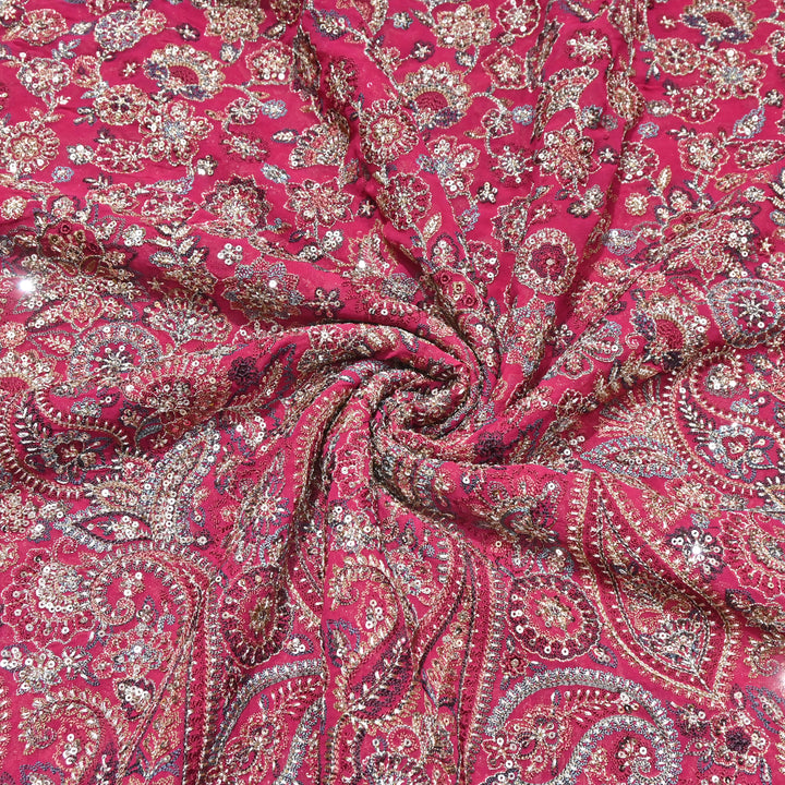 Luxury Geoegette Thread & Sequence Embrodered Fabric - Designer Fabric D28787-1