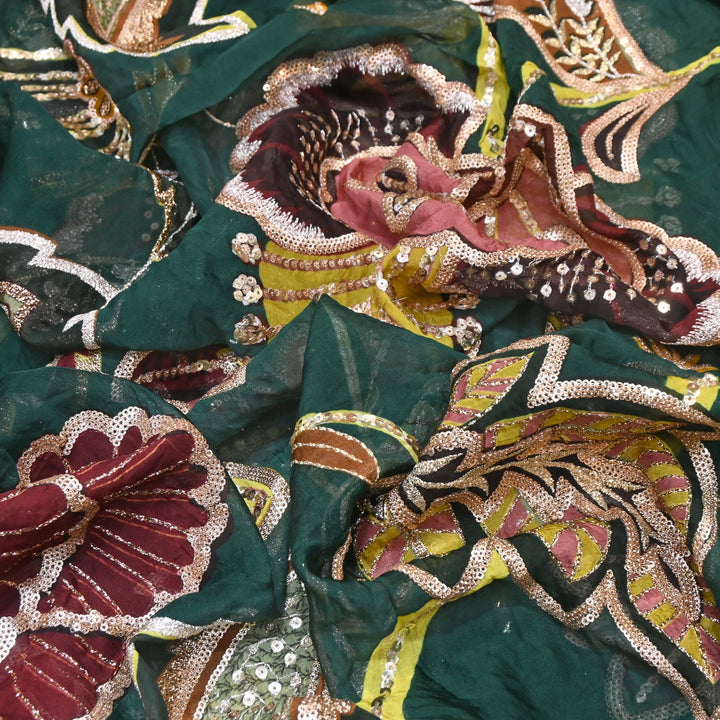Premium Viscose Organza Position Print Zari & Sequins Embroidery Fabric | Designer Fabric | V2802C-07