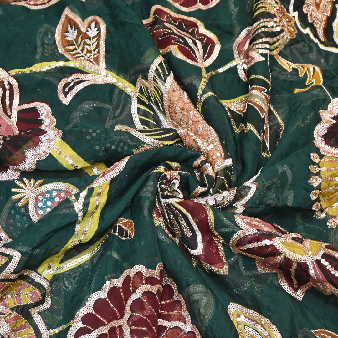 Premium Viscose Organza Position Print Zari & Sequins Embroidery Fabric | Designer Fabric | V2802C-07