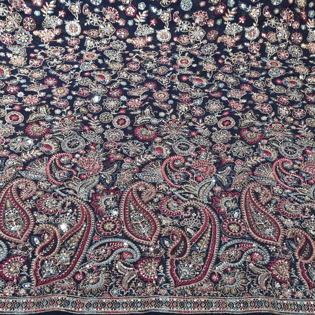 Luxury Geoegette Thread & Sequence Embrodered Fabric - Designer Fabric D28787-2