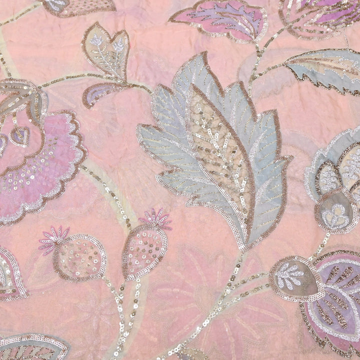 Premium Viscose Organza Position Print Zari & Sequins Embroidery Fabric | Designer Fabric | V2802C-06