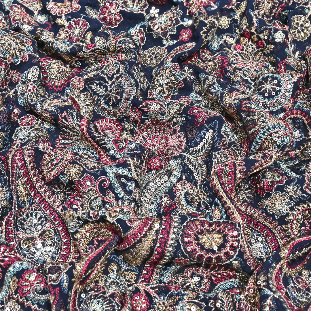 Luxury Geoegette Thread & Sequence Embrodered Fabric - Designer Fabric D28787-2