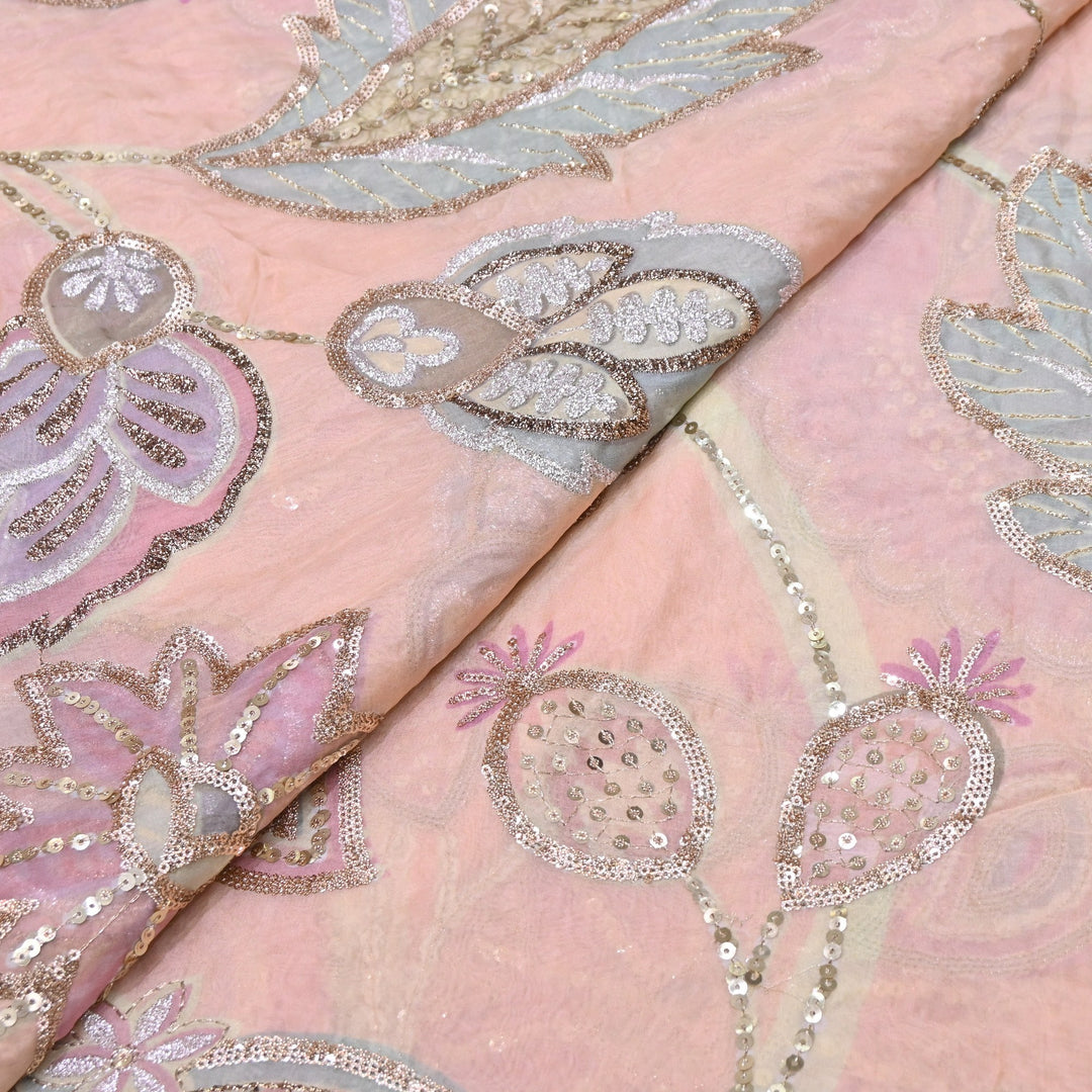 Premium Viscose Organza Position Print Zari & Sequins Embroidery Fabric | Designer Fabric | V2802C-06