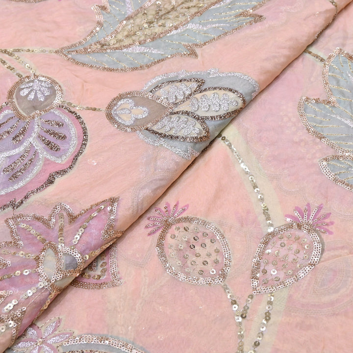 Premium Viscose Organza Position Print Zari & Sequins Embroidery Fabric | Designer Fabric | V2802C-06