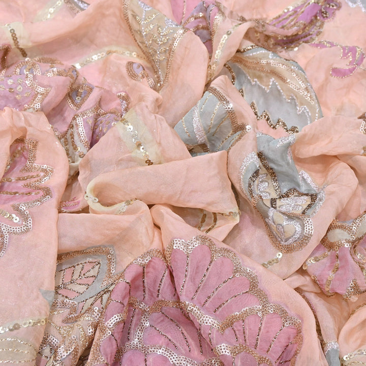 Premium Viscose Organza Position Print Zari & Sequins Embroidery Fabric | Designer Fabric | V2802C-06