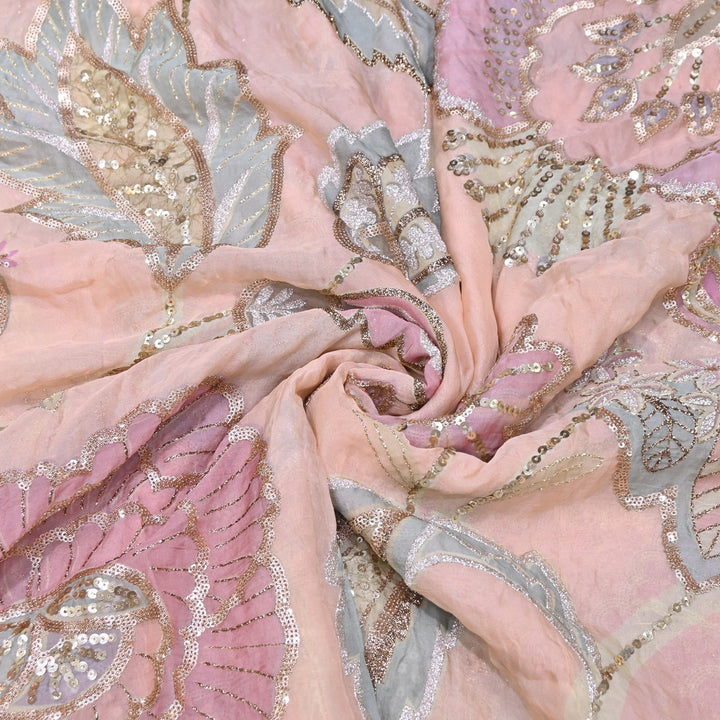 Premium Viscose Organza Position Print Zari & Sequins Embroidery Fabric | Designer Fabric | V2802C-06