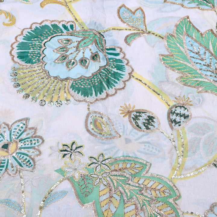 Premium Viscose Organza Position Print Zari & Sequins Embroidery Fabric | Designer Fabric | V2802C-05