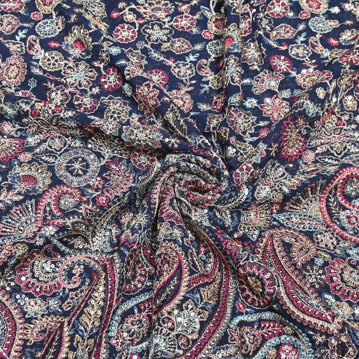 Luxury Geoegette Thread & Sequence Embrodered Fabric - Designer Fabric D28787-2