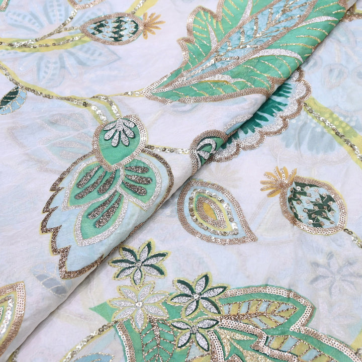 Premium Viscose Organza Position Print Zari & Sequins Embroidery Fabric | Designer Fabric | V2802C-05