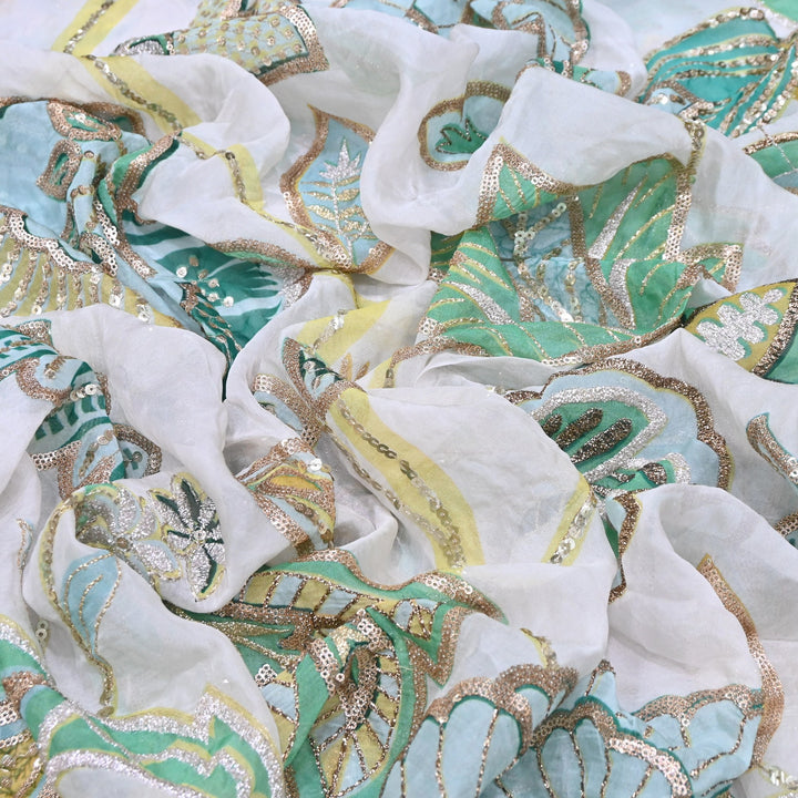 Premium Viscose Organza Position Print Zari & Sequins Embroidery Fabric | Designer Fabric | V2802C-05