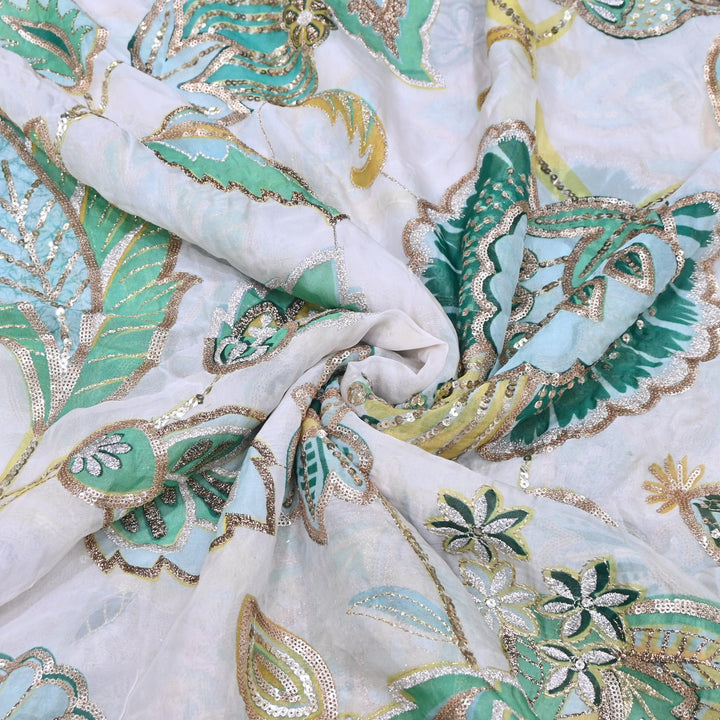 Premium Viscose Organza Position Print Zari & Sequins Embroidery Fabric | Designer Fabric | V2802C-05
