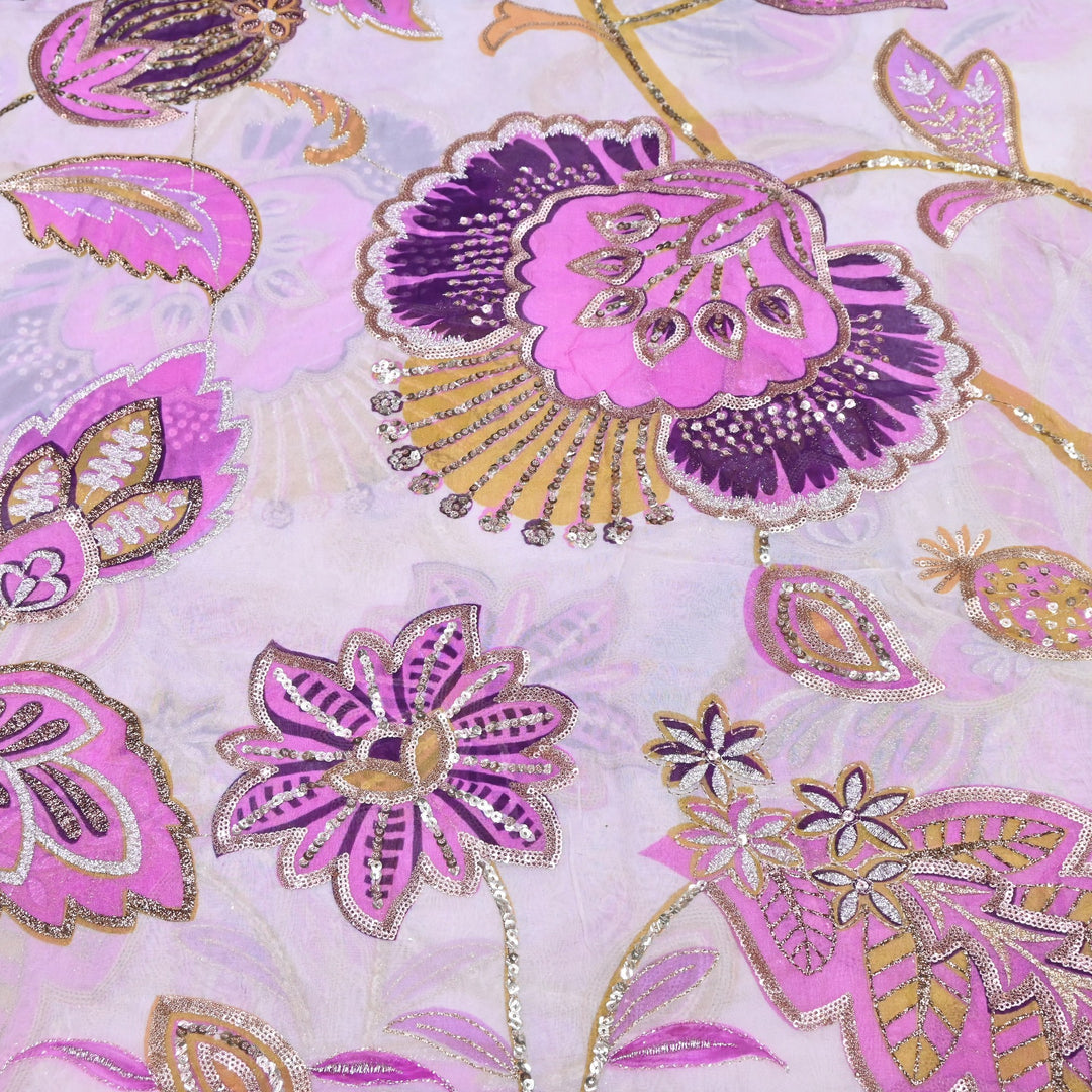 Premium Viscose Organza Position Print Zari & Sequins Embroidery Fabric | Designer Fabric | V2802C-04