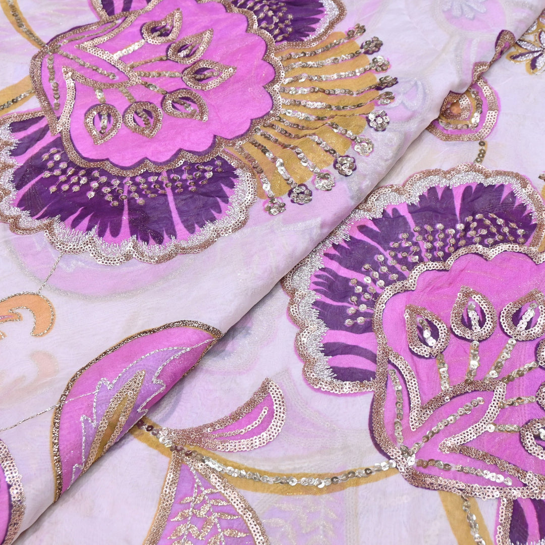 Premium Viscose Organza Position Print Zari & Sequins Embroidery Fabric | Designer Fabric | V2802C-04