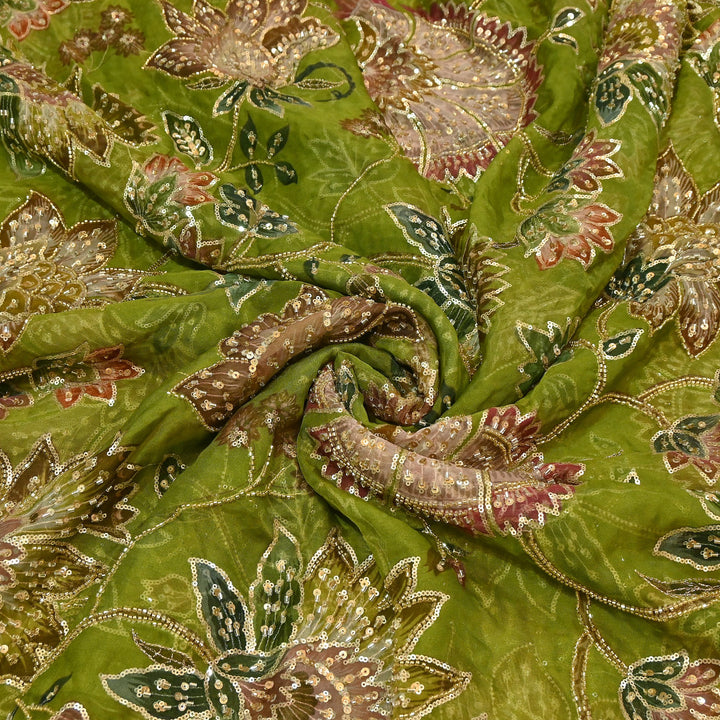 Dyed Viscose Organza Fabric with Position Print, Moti & Sequin Embroidery | H16890-1