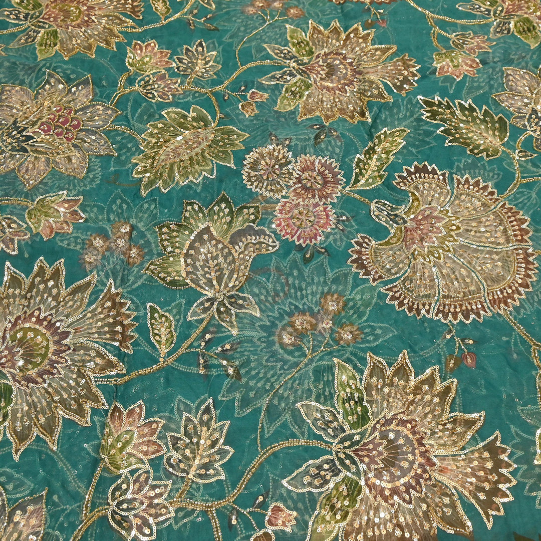 Dyed Viscose Organza Fabric with Position Print, Moti & Sequin Embroidery | H16890-2