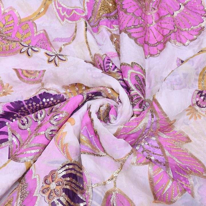Premium Viscose Organza Position Print Zari & Sequins Embroidery Fabric | Designer Fabric | V2802C-04