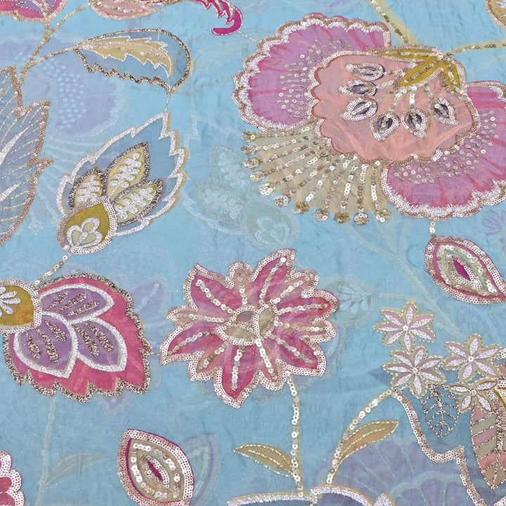 Premium Viscose Organza Position Print Zari & Sequins Embroidery Fabric | Designer Fabric | V2802C-03