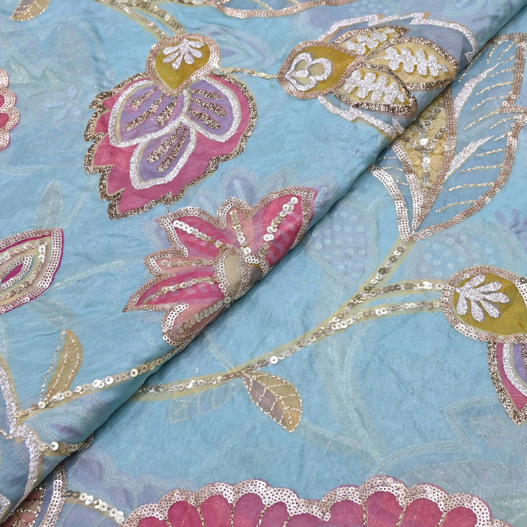 Premium Viscose Organza Position Print Zari & Sequins Embroidery Fabric | Designer Fabric | V2802C-03