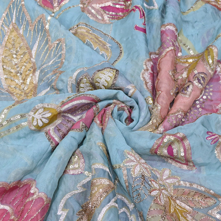 Premium Viscose Organza Position Print Zari & Sequins Embroidery Fabric | Designer Fabric | V2802C-03