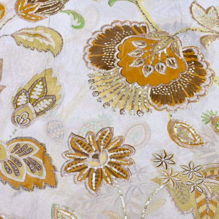Premium Viscose Organza Position Print Zari & Sequins Embroidery Fabric | Designer Fabric | V2802C-02