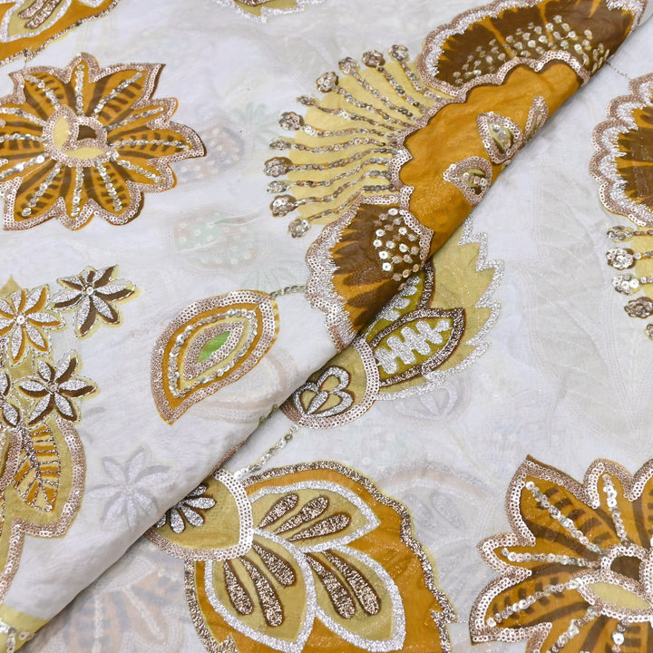 Premium Viscose Organza Position Print Zari & Sequins Embroidery Fabric | Designer Fabric | V2802C-02