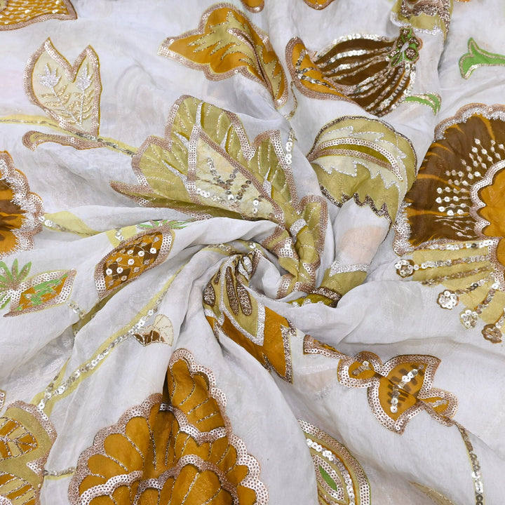 Premium Viscose Organza Position Print Zari & Sequins Embroidery Fabric | Designer Fabric | V2802C-02