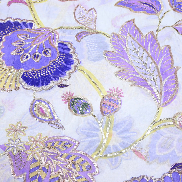 Premium Viscose Organza Position Print Zari & Sequins Embroidery Fabric | Designer Fabric | V2802C-01