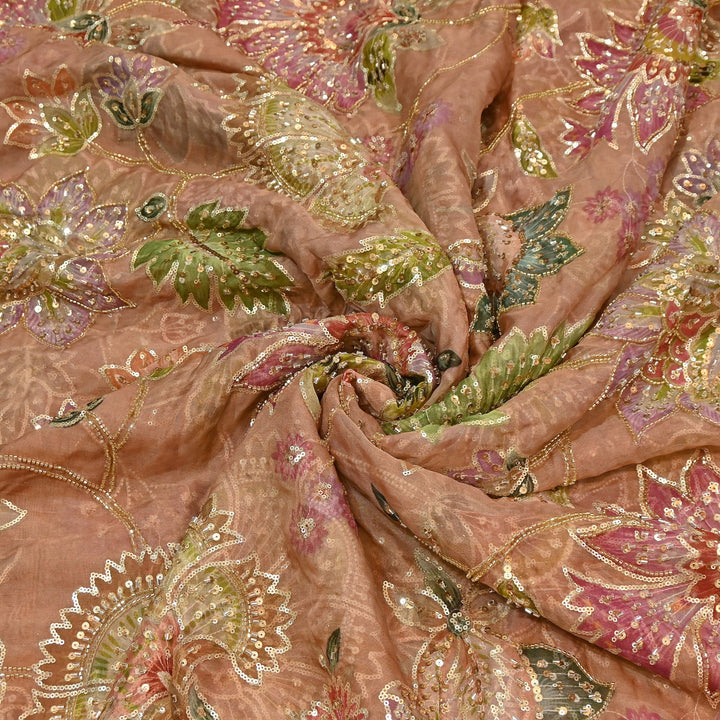 Dyed Viscose Organza Fabric with Position Print, Moti & Sequin Embroidery | H16890-3