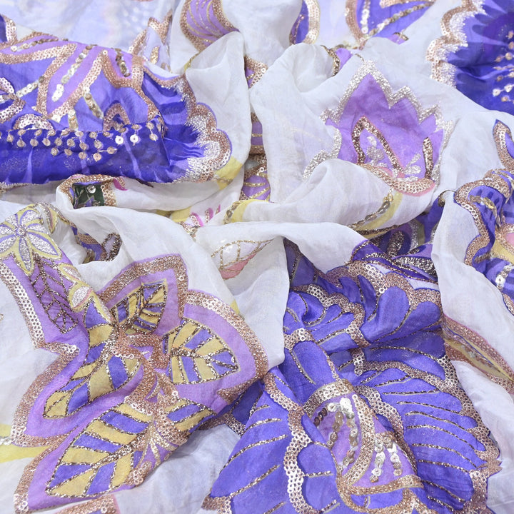 Premium Viscose Organza Position Print Zari & Sequins Embroidery Fabric | Designer Fabric | V2802C-01