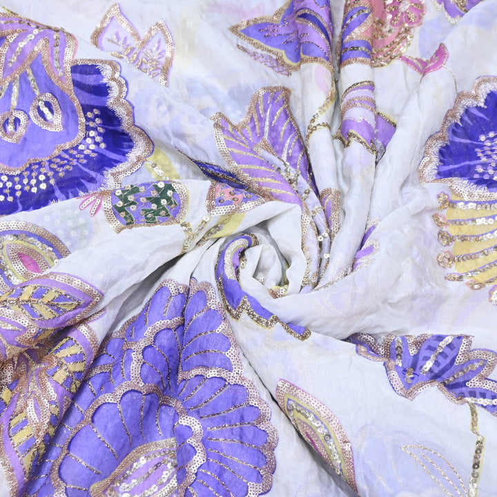Premium Viscose Organza Position Print Zari & Sequins Embroidery Fabric | Designer Fabric | V2802C-01