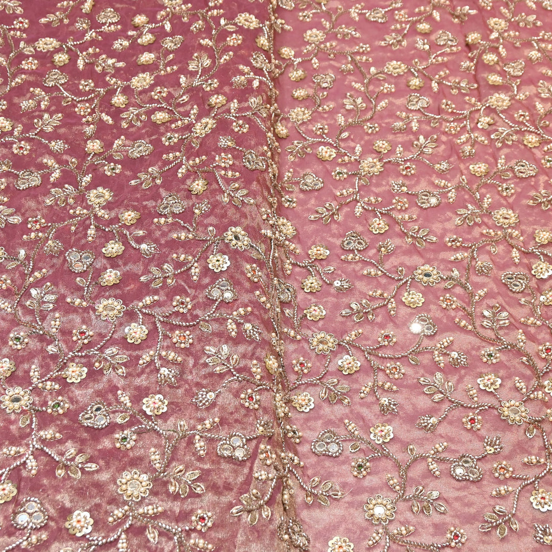 Premium Bamber Tissue Zari & Mirror Embroidery Fabric – Premium Designer Tissue Fabric V2564C-4